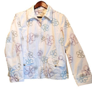 𝅺WOMEN'S White Denim Coat with Stitched Flowers Perfect for Spring!
